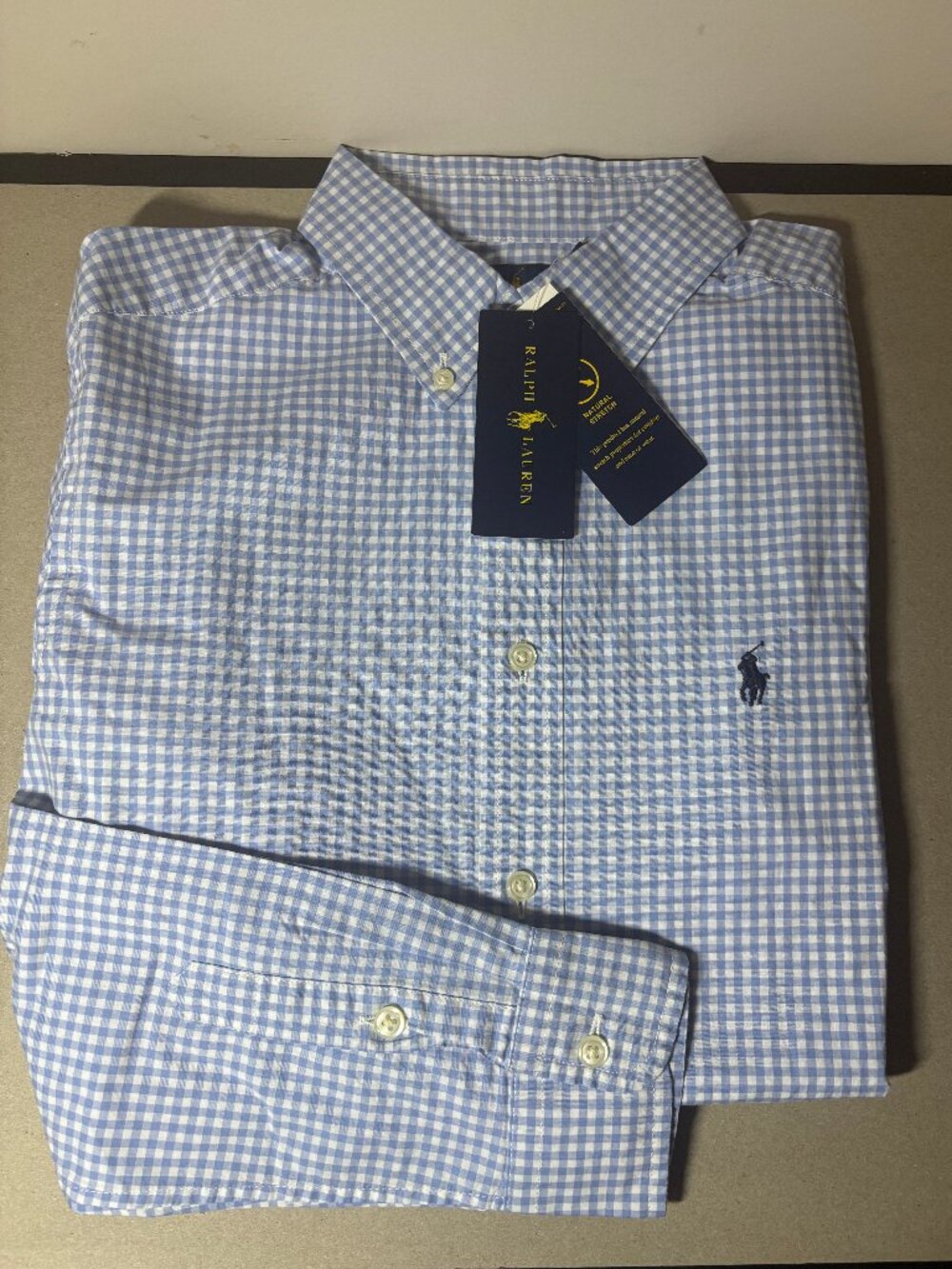 (NWT) Polo Ralph Lauren Boys Light Blue Gingham Long-Sleeve Shirt